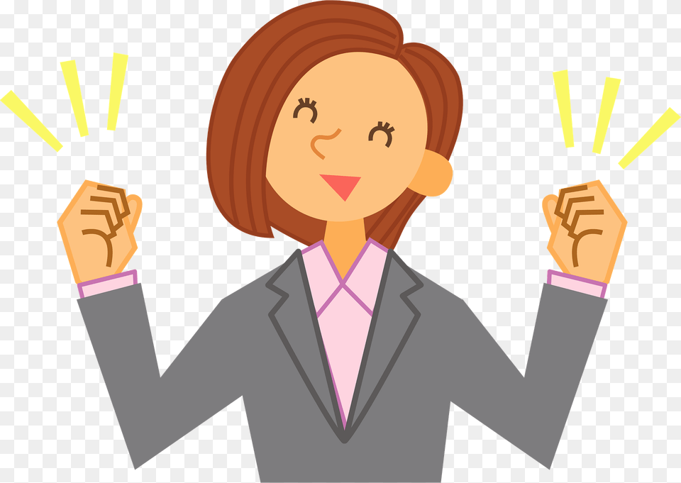 Businesswoman Is Pumping Her Fists Clipart, Suit, Clothing, Formal Wear, Person Png