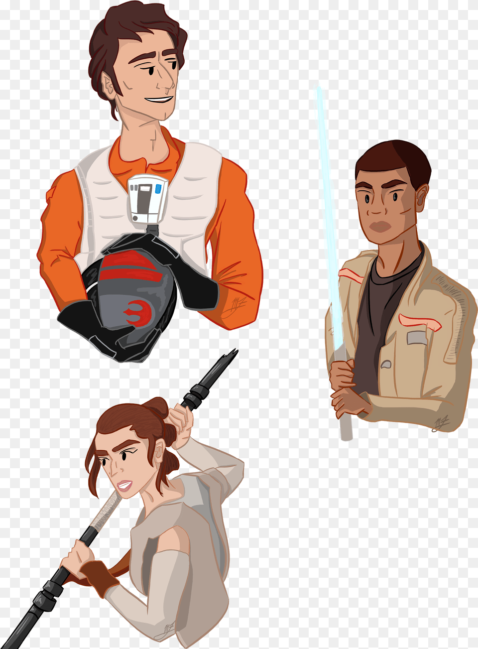 Busts Of Poe Finn And Rey From Star Wars Cartoon, Adult, Person, Man, Male Free Png Download