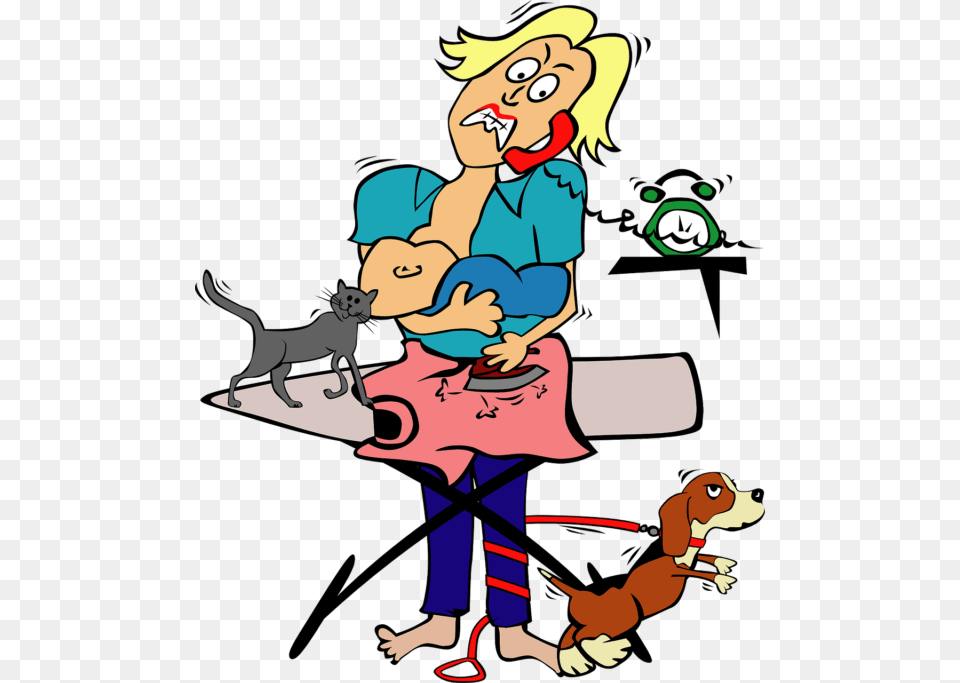 Busy Mom With Child And Pets Clip Art Vector, Cartoon, Baby, Person, Face Free Png Download
