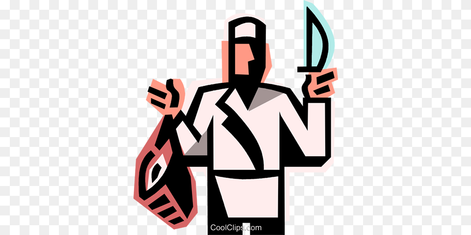 Butcher Holding A Piece Of Meat Royalty Vector Clip Art, Sword, Weapon, Cross, Symbol Png Image