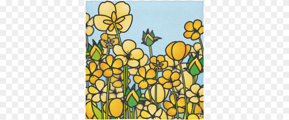 Buttercup Flower Field Yellow Floral Arrangement Square Cartoon, Art, Painting Png