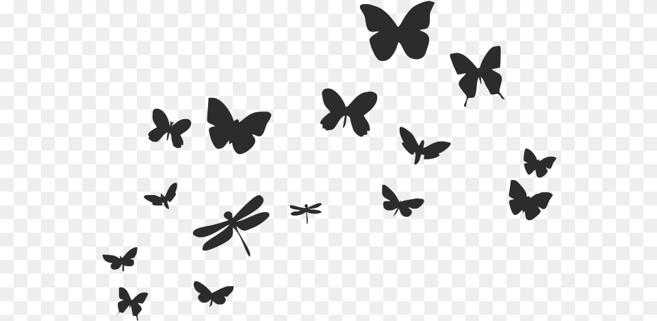 Butterflies Flying Black And White, Animal, Bird, Silhouette, Flower Free Png Download