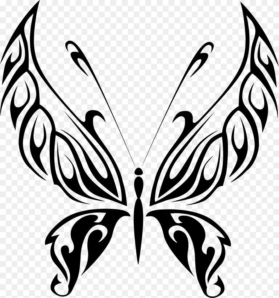 Butterfly And Flower Clip Art Black And White Butterfly Line Art, Gray Png Image