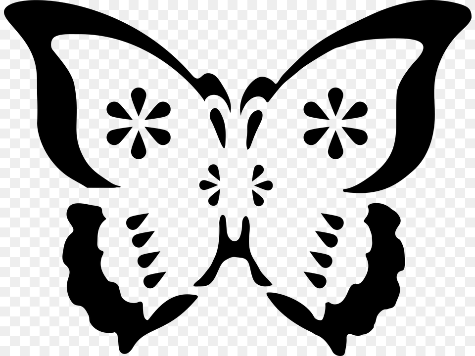 Butterfly Animal Flying Wings Insect Stencil Stensil, Gray Png Image