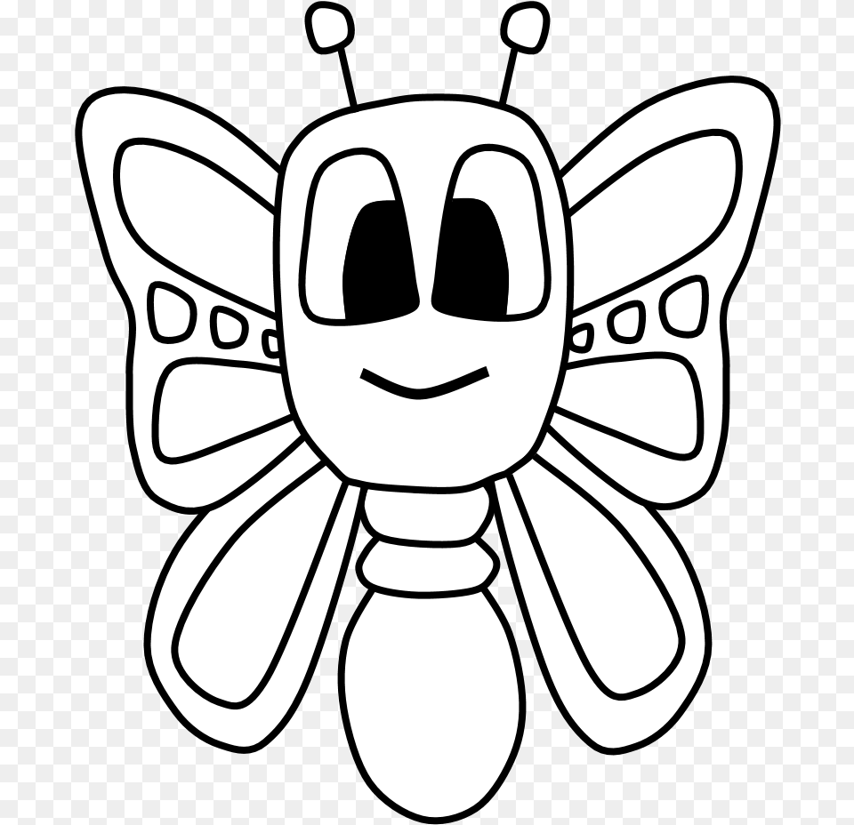 Butterfly Big Eyes Black And White Cartoon Animal Cartoon, Stencil, Emblem, Symbol, Face Free Transparent Png