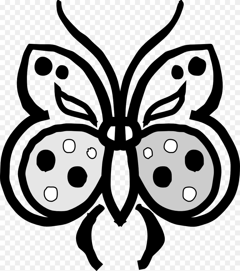 Butterfly Black White Art Flower Greenery Shrub Info Line Art, Stencil, Graphics, Floral Design, Pattern Free Png Download