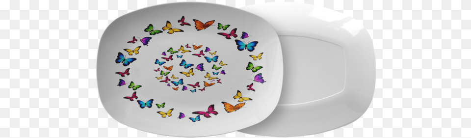 Butterfly Circle Designer Serving Platter Microwave Platter, Art, Dish, Food, Meal Free Png Download