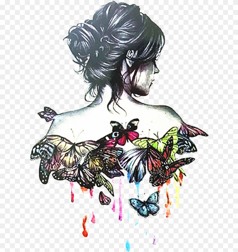 Butterfly Draw Paint Girl Tumblr Butterfly Drawing, Art, Graphics, Adult, Person Free Png Download