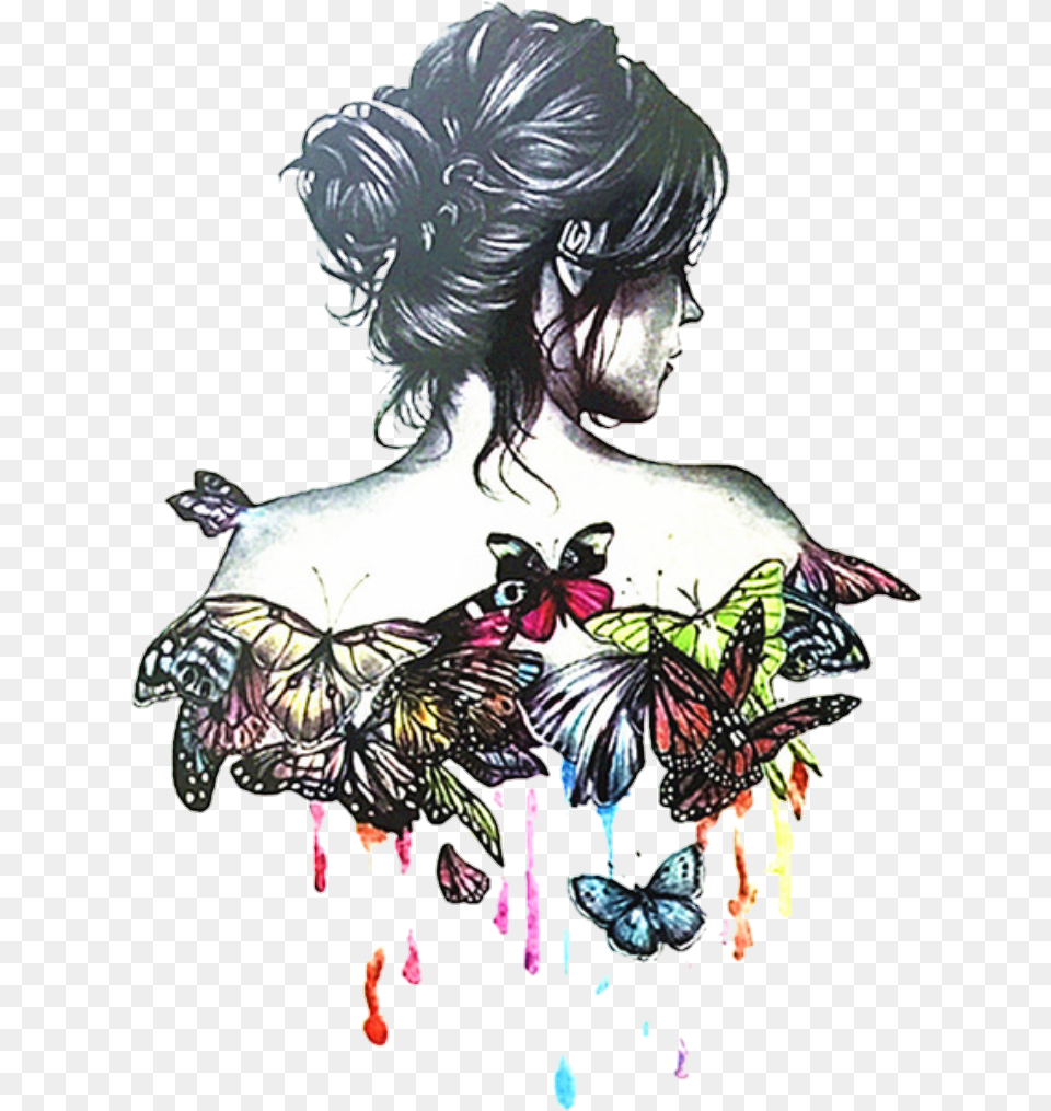 Butterfly Draw Paint Girl Tumblr Girl Art Tumblr, Graphics, Adult, Person, Female Free Png Download