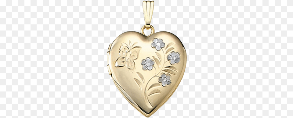 Butterfly Floral Gold Locket Solid 14k Yellow Gold Heart Locket Necklace, Accessories, Jewelry, Pendant Free Png