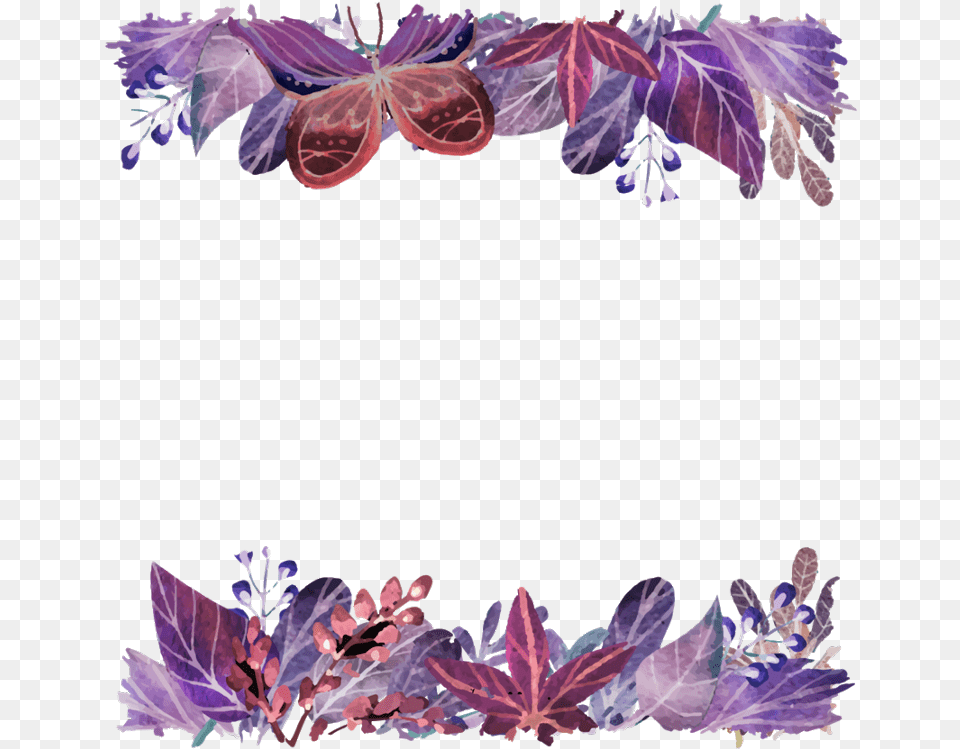 Butterfly Flower Flowers Wreath Border Frame Purple Flowers With Butterflies Border, Leaf, Plant, Art, Floral Design Free Png Download