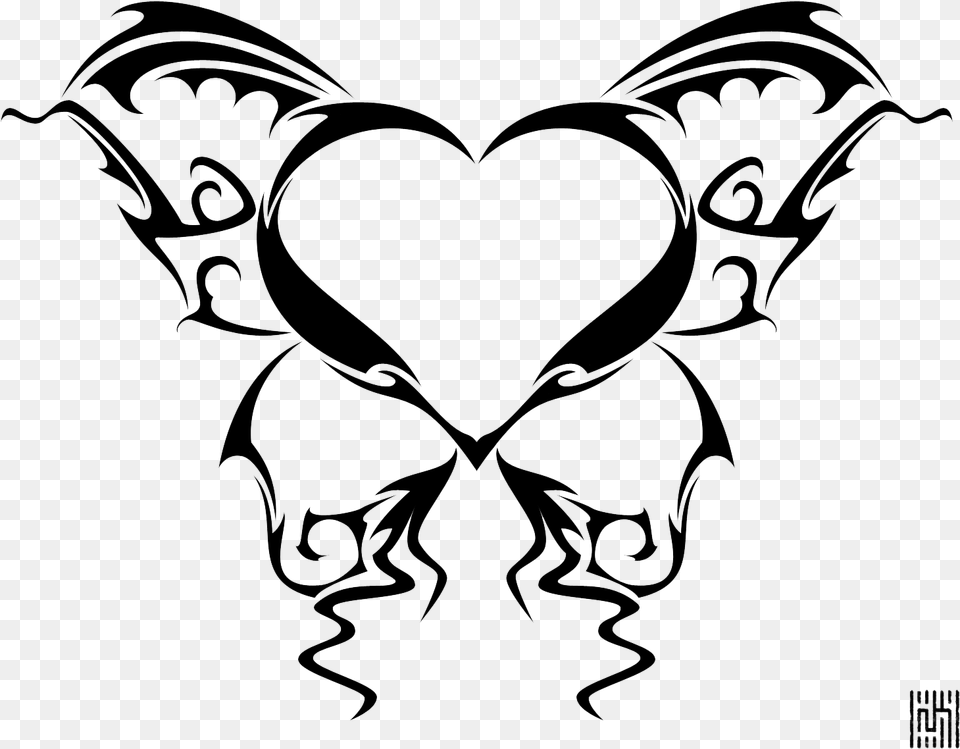 Butterfly Heart Tattoo, Silhouette, Art, Stencil, Accessories Free Png