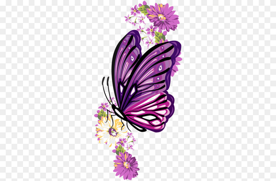 Butterfly In Hand Cartoon, Purple, Art, Graphics, Flower Png Image