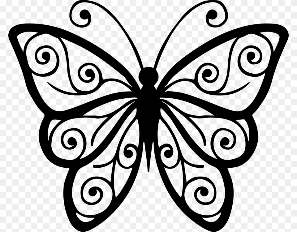 Butterfly Insect Line Art Drawing Black And White, Gray Png