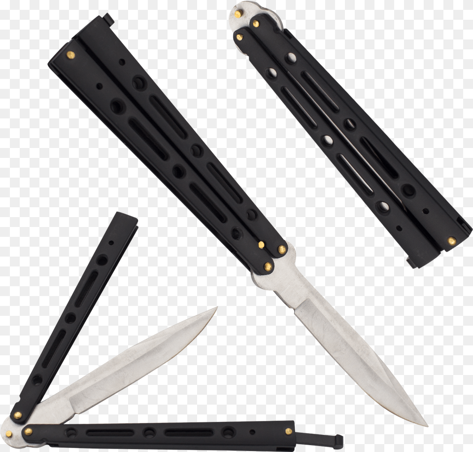Butterfly Knife Black And Silver, Blade, Dagger, Weapon Png