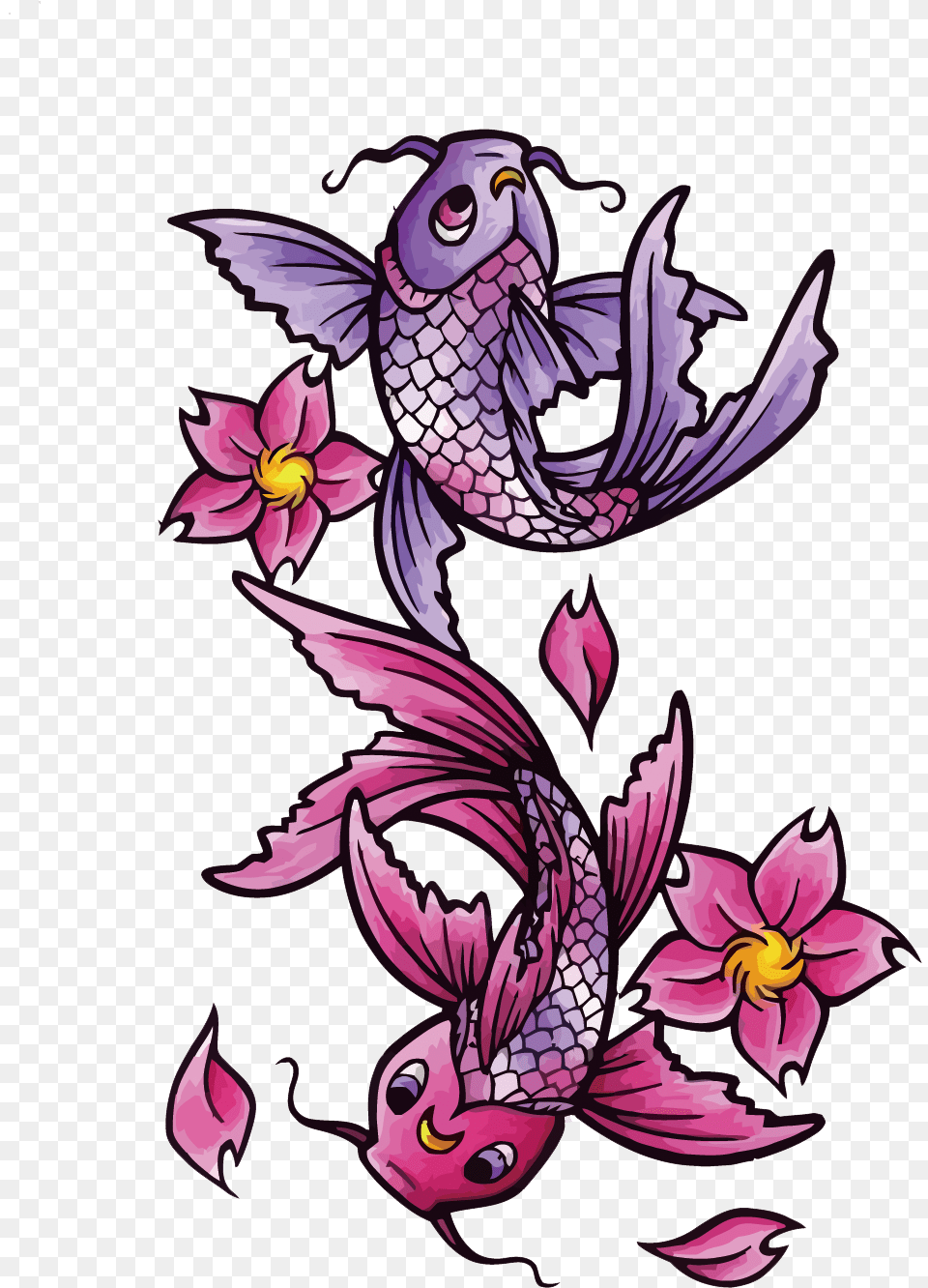 Butterfly Koi Tattoo Black And Gray Fish Koi Tattoo Design, Purple, Pattern, Dragon, Animal Png