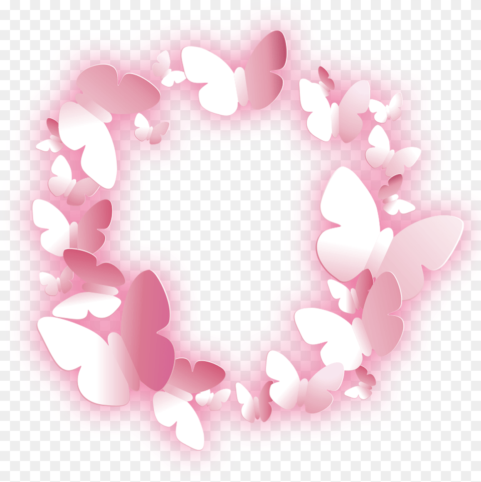 Butterfly Lighting Pink Cute Circle Round Mask Pink Butterfly Circle Frame, Plant, Petal, Flower, Cream Free Png Download