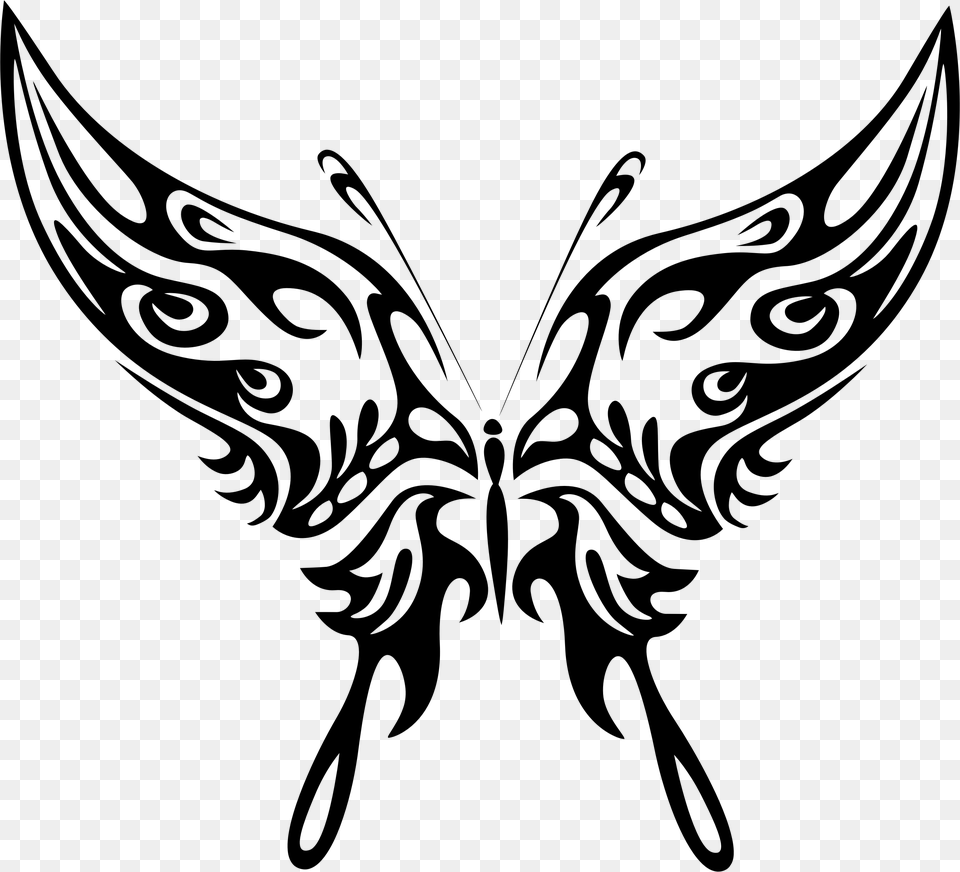 Butterfly Lineart Tribal Butterfly Silhouette, Gray Free Png Download