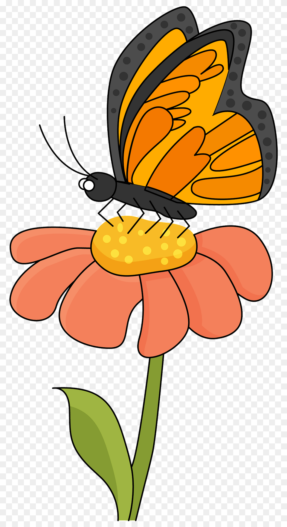 Butterfly On A Flower Clipart, Daisy, Plant, Device, Grass Png Image