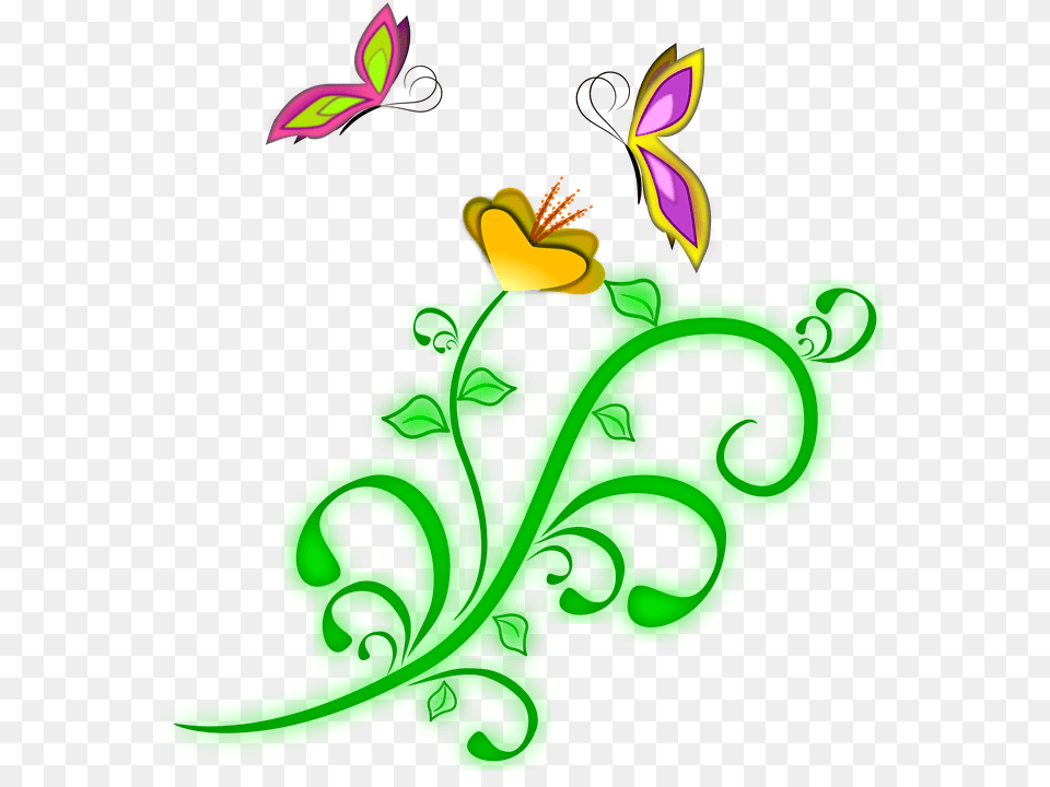 Butterfly On Vine Clipart Clip Art Images, Floral Design, Graphics, Green, Pattern Free Png Download