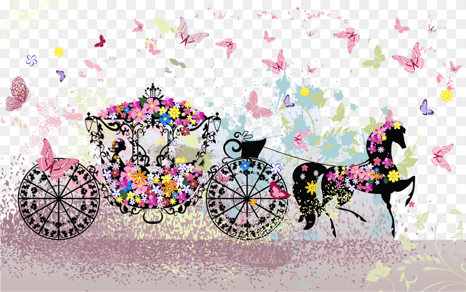 Butterfly Photography Carriage Stock Wedding Flowers Racing Carriage Invitation, Art, Floral Design, Graphics, Pattern Free Png Download