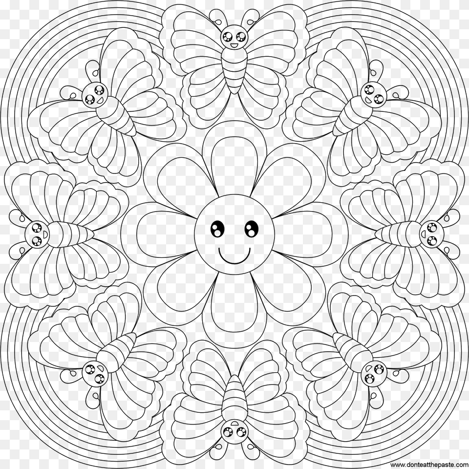 Butterfly Rainbow Mandala To Color Mandala Coloring Abstract Coloring Pages For Kids, Gray Free Transparent Png