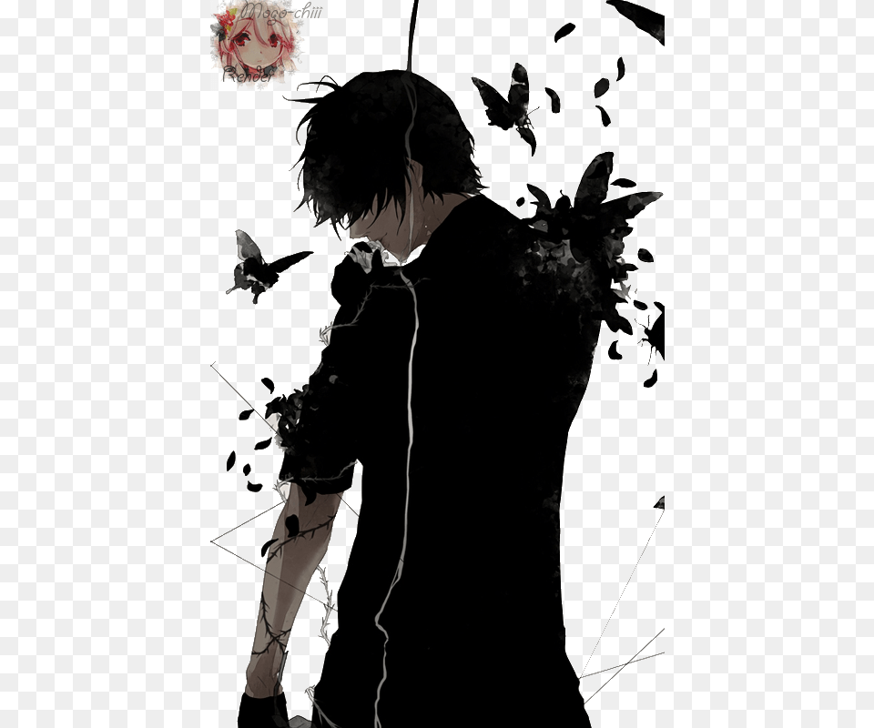 Butterfly Render And Anime Boy Image Anime Boy Dark, Publication, Book, Comics, Adult Free Transparent Png
