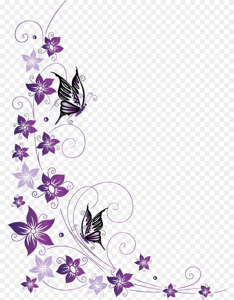 Butterfly Royalty Clip Art Butterfly Border Flowers And Butterflies Vector, Floral Design, Graphics, Pattern, Purple Free Transparent Png