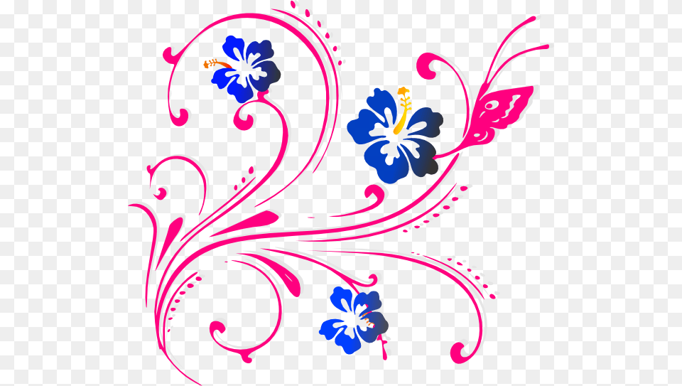 Butterfly Scroll Pink Clip Art Blue Flower Vector, Floral Design, Graphics, Pattern, Plant Png Image