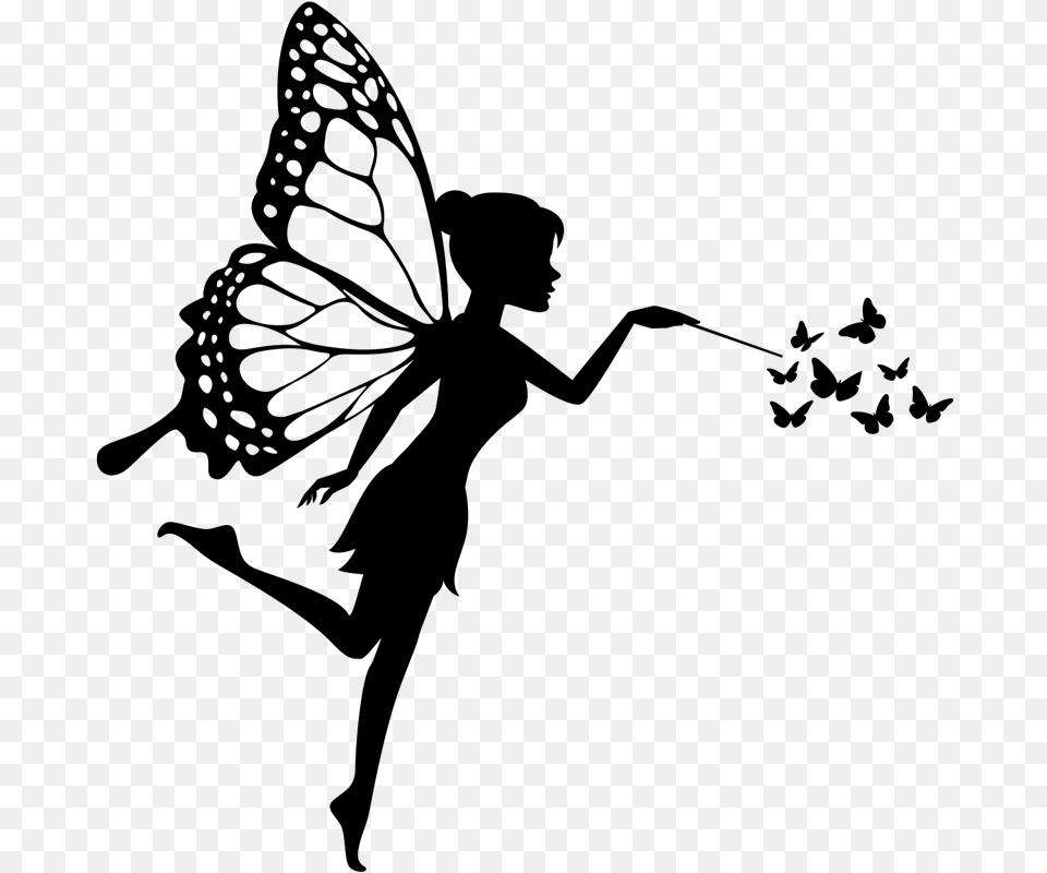 Butterfly Silhouette, Gray Free Png