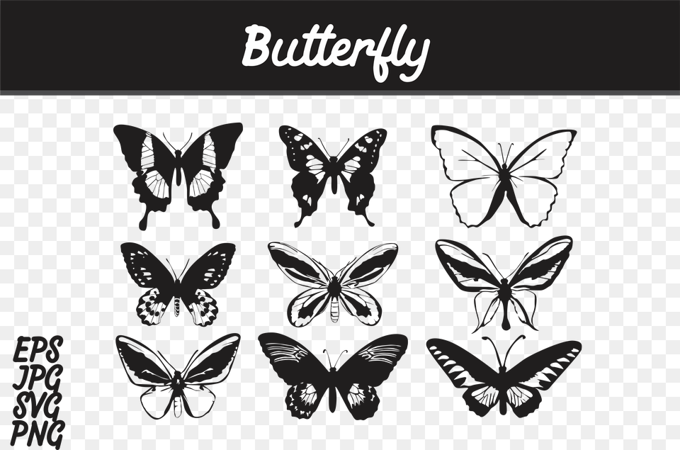 Butterfly Silhouette Set Svg Vector Bundle Graphic, Stencil, Art Png Image