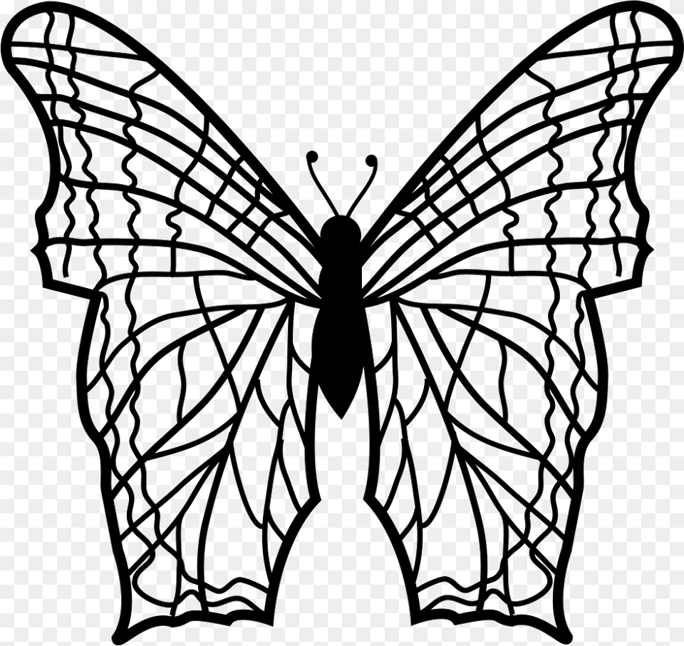 Butterfly With Complex Thin Lines Pattern Wings From, Stencil, Art, Drawing, Silhouette Free Png Download