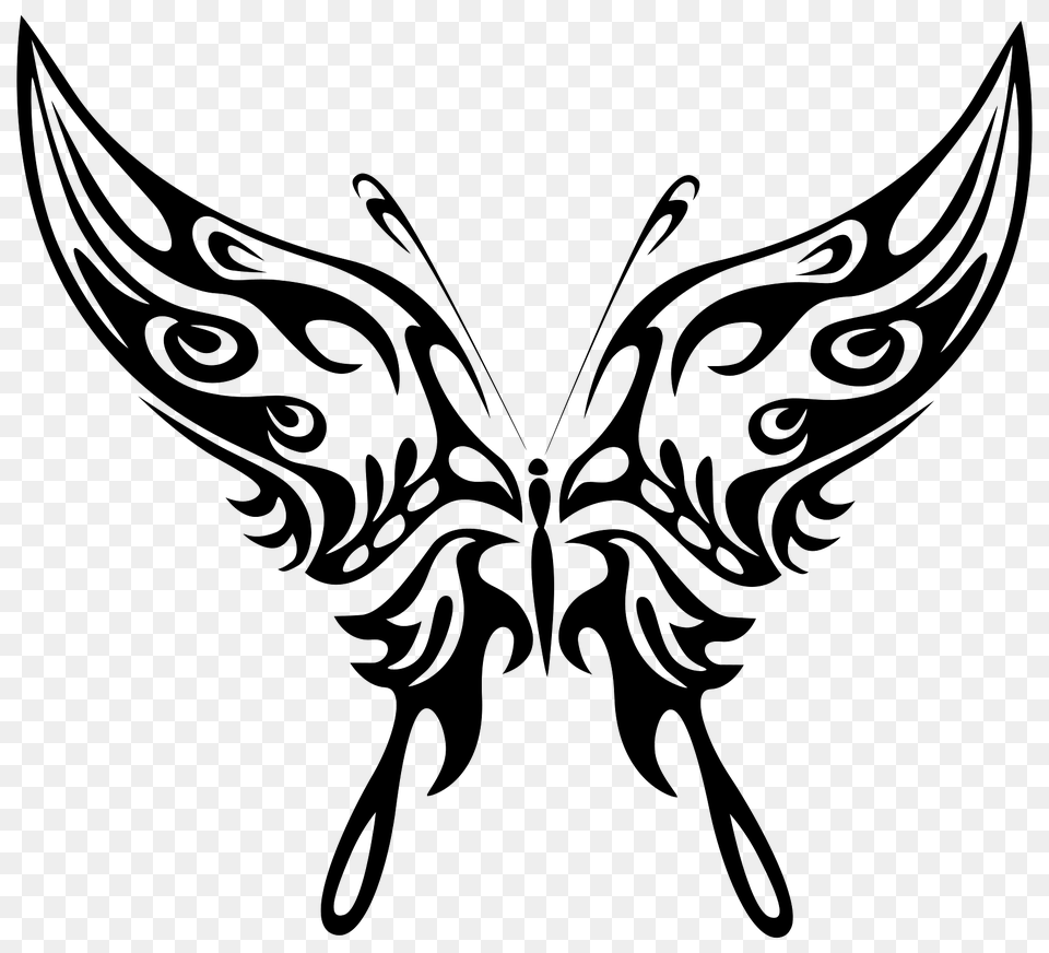 Butterfly With Long Wings Tattoo, Emblem, Symbol, Stencil Free Png Download