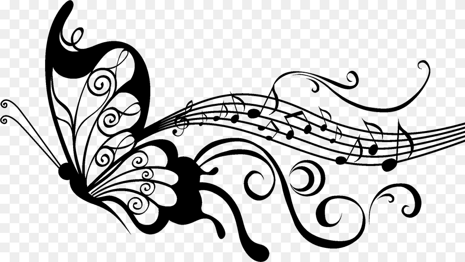 Butterfly With Music Notes, Gray Free Transparent Png
