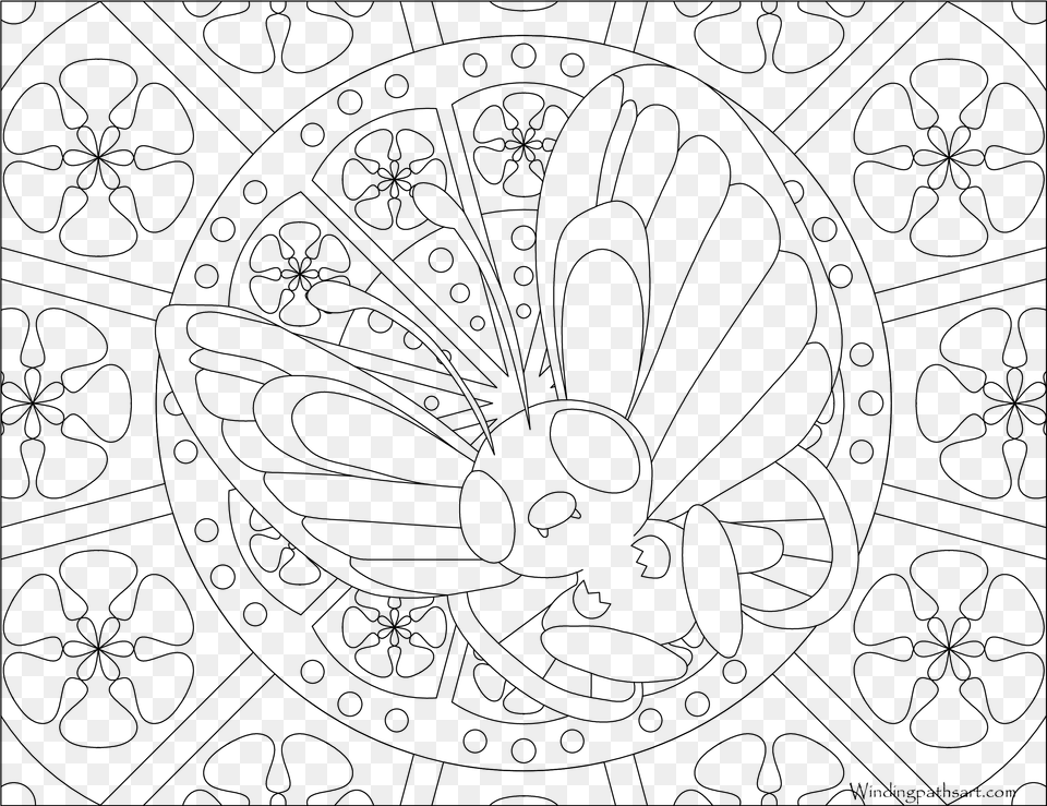 Butterfree Pokemon Coloring Page, Gray Png Image