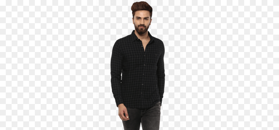 Button Down Checkes Black Full Sleeves Shirt Mufti Shirt, Sleeve, Long Sleeve, Clothing, Face Free Png