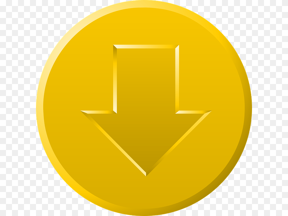 Button Gold Golden Yellow Arrow Down Boto De Ouro, Disk Free Png