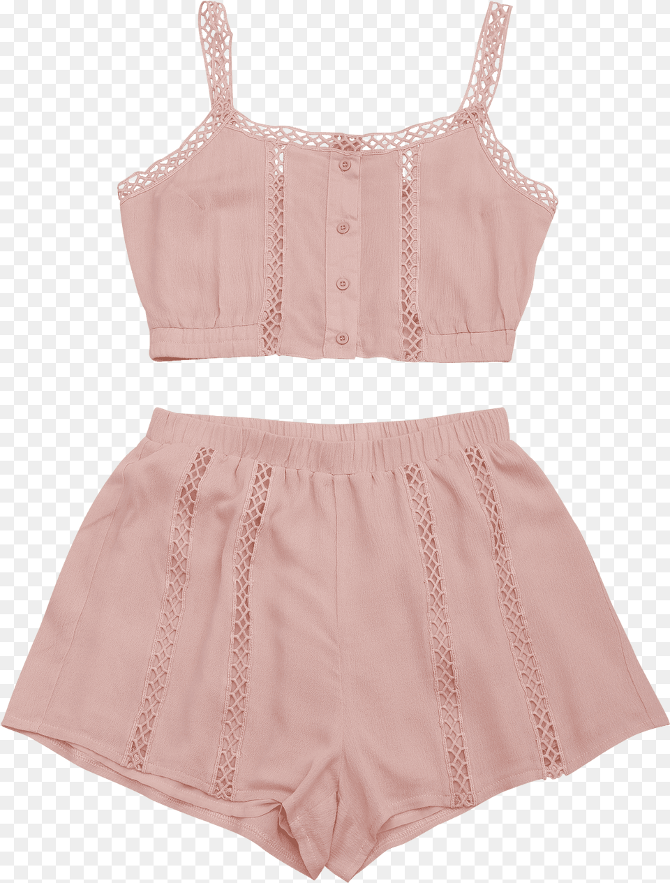 Button Up Openwork Top And Shorts Suit Pink Cute Clothes Blouse, Clothing, Dress, Underwear Free Transparent Png