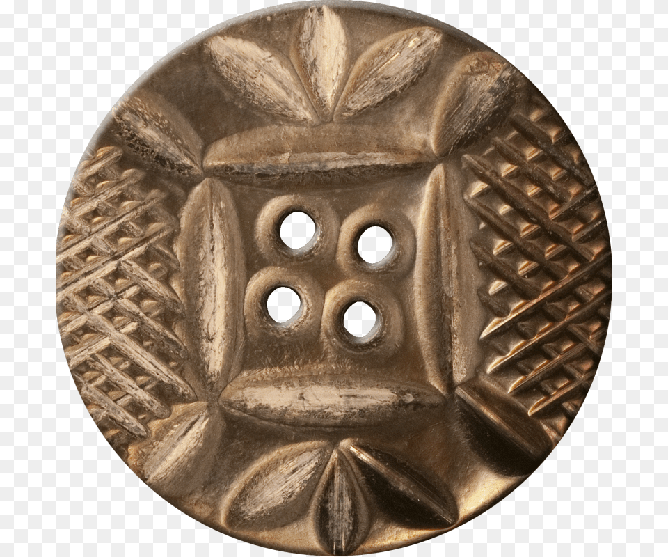 Button With Diamond Mesh And Leaf Pattern Copper Emblem, Bronze Png Image