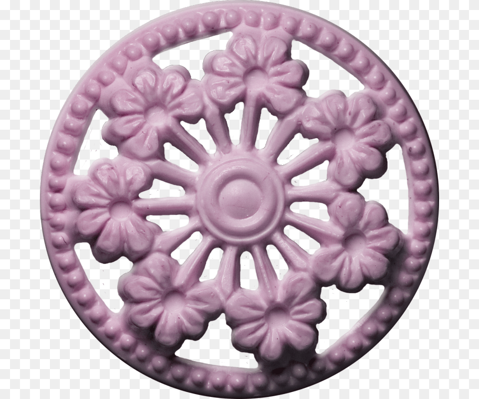 Button With Seven Flowers And Cut Outs Pink Circle, Cream, Dessert, Food, Icing Free Transparent Png