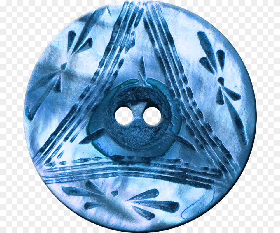 Button With Triangle And Floral Design Blue Circle, Sphere, Pottery, Hole, Accessories Png