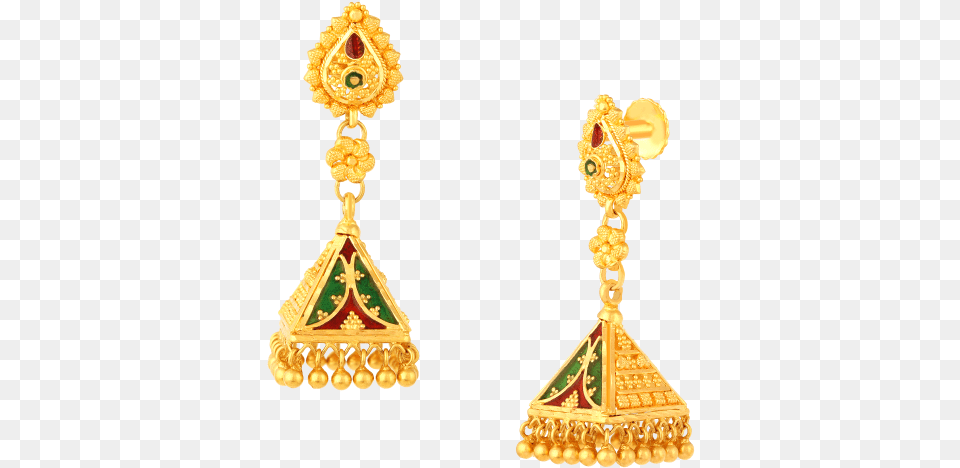 Buy 22kt Gold With Enameled Jhumkas Gold Earrings, Accessories, Earring, Jewelry, Treasure Free Png Download