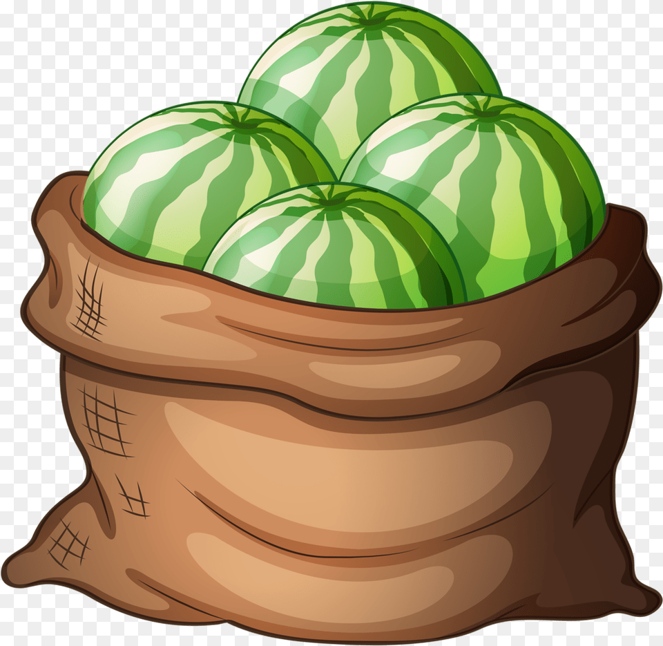 Buy A Sack Of Fresh Watermelons By Interactimages On Sack Of Watermelon Clipart, Food, Fruit, Plant, Produce Free Png Download