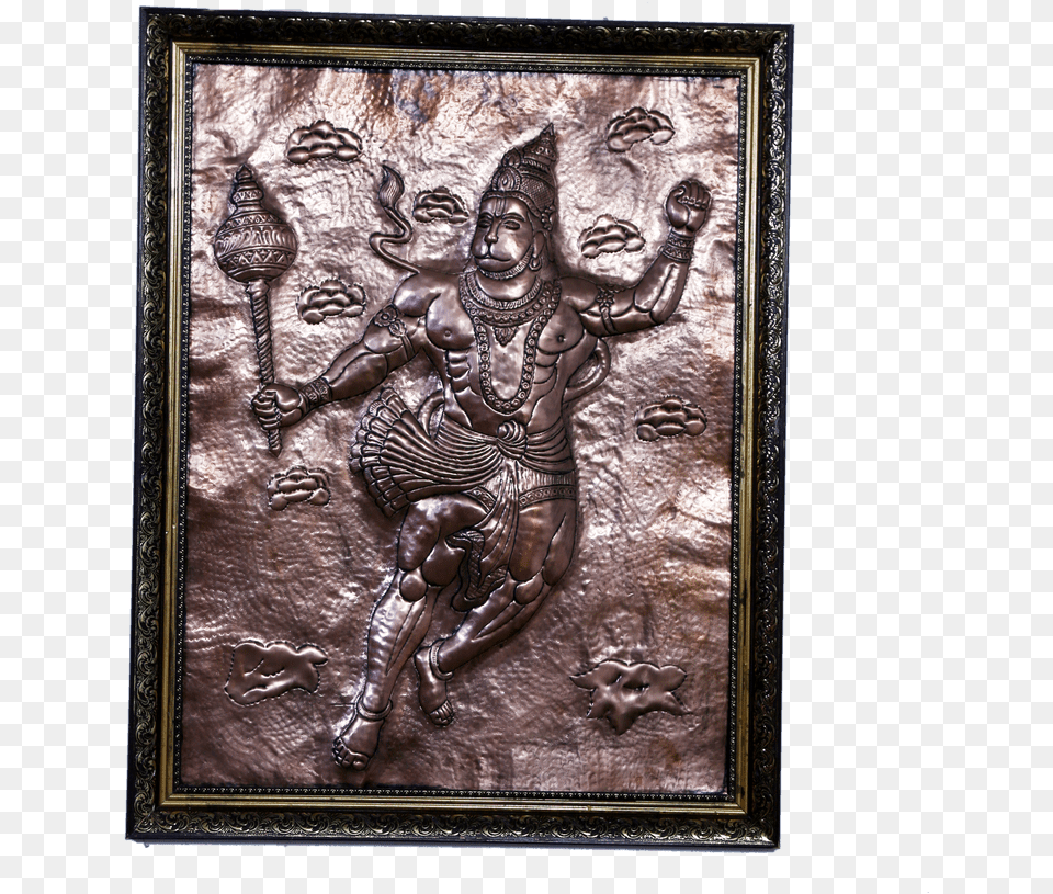 Buy Copper Art Vastu Lord Hanumana With Wooden Frame Art, Bronze, Aluminium, Person, Archaeology Free Transparent Png