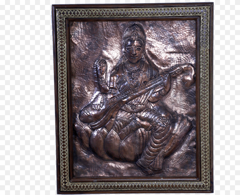 Buy Copper Art Vastu Maa Saraswati With Wooden Frame Art, Bronze, Archaeology, Person, Face Png Image