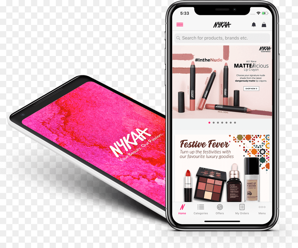 Buy Cosmetics Products U0026 Beauty Online In India Nykaa App On Phone, Electronics, Mobile Phone, Lipstick, Pen Free Png
