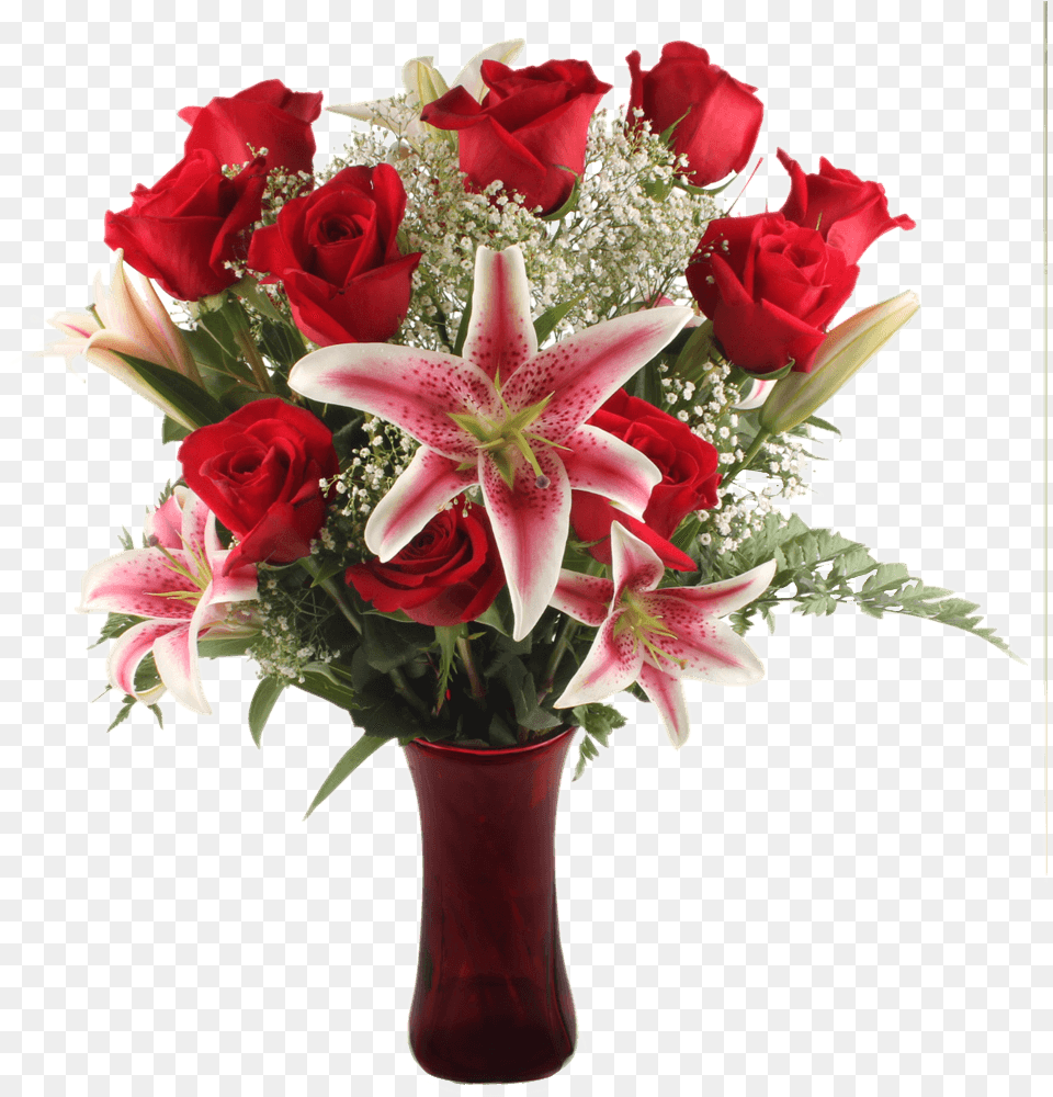 Buy Roses For Valentines Day Red Roses Lilies Gypsophila Buket Iz 25 Roz, Flower, Flower Arrangement, Flower Bouquet, Plant Free Png