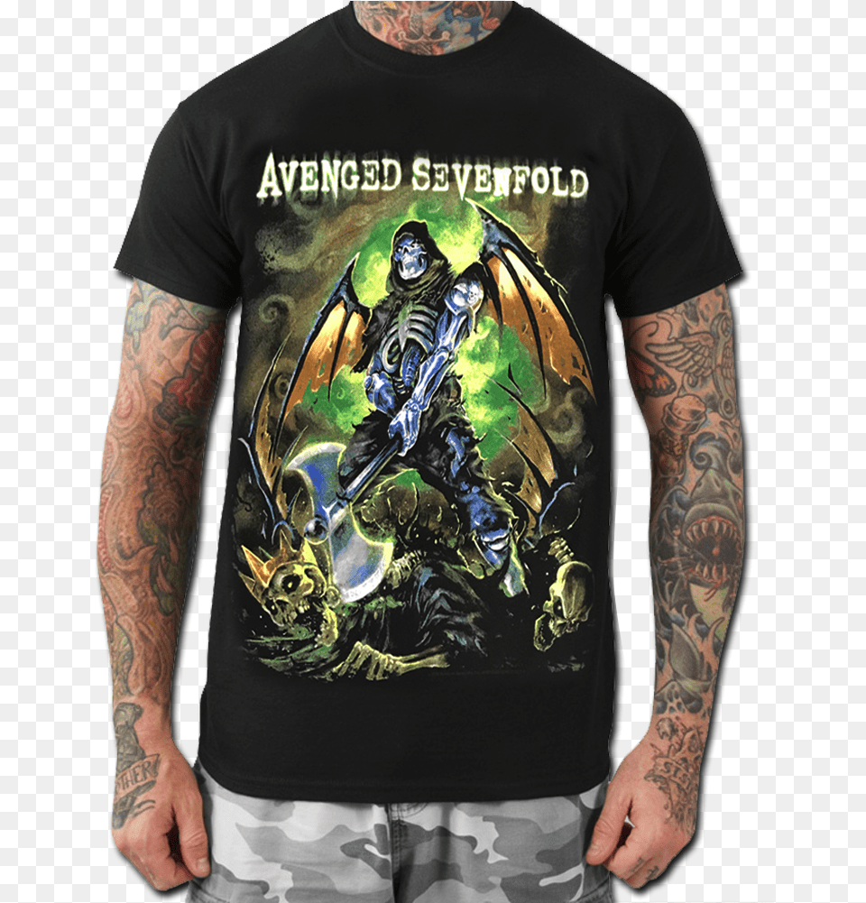 Buy The Studio Can Wait By Avenged Sevenfold Tattoo Model Black Shirt, Clothing, T-shirt, Skin, Person Free Png Download