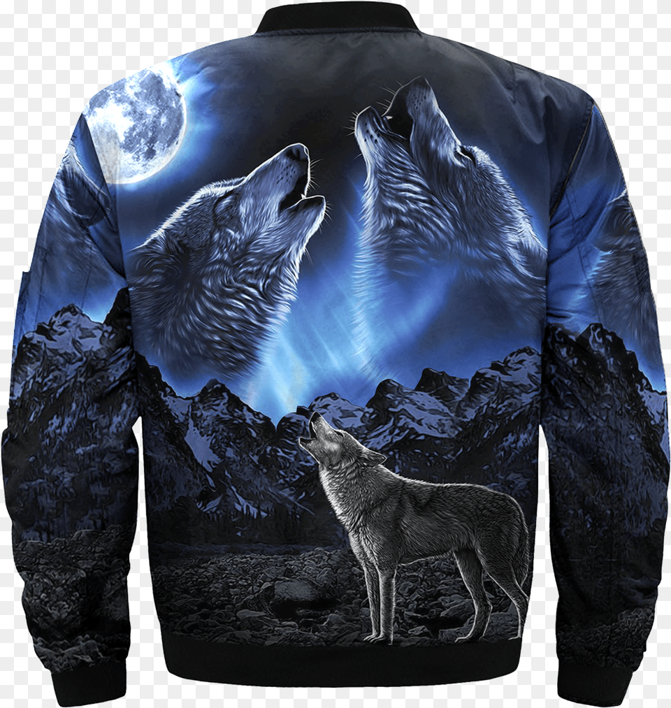 Buy Wolves Howling Moon Over Print Bomber Jacket Jacket Png