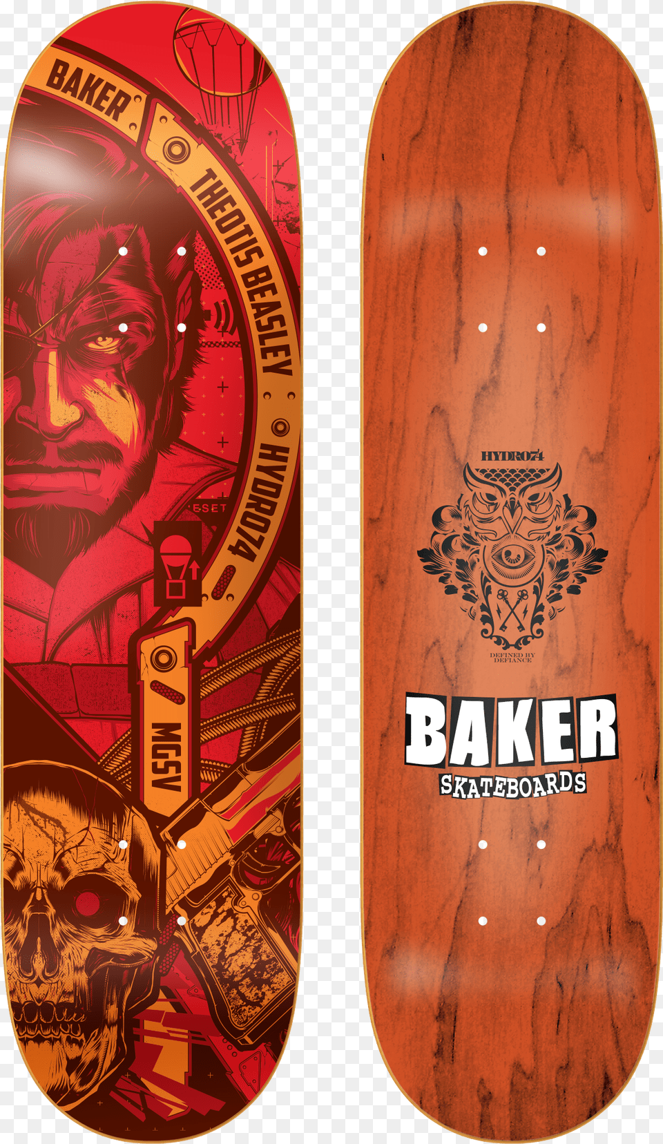 By Hydro74 By Baker Skateboards With The Global Support Metal Gear Solid Skateboard Deck, Person, Face, Head Png Image